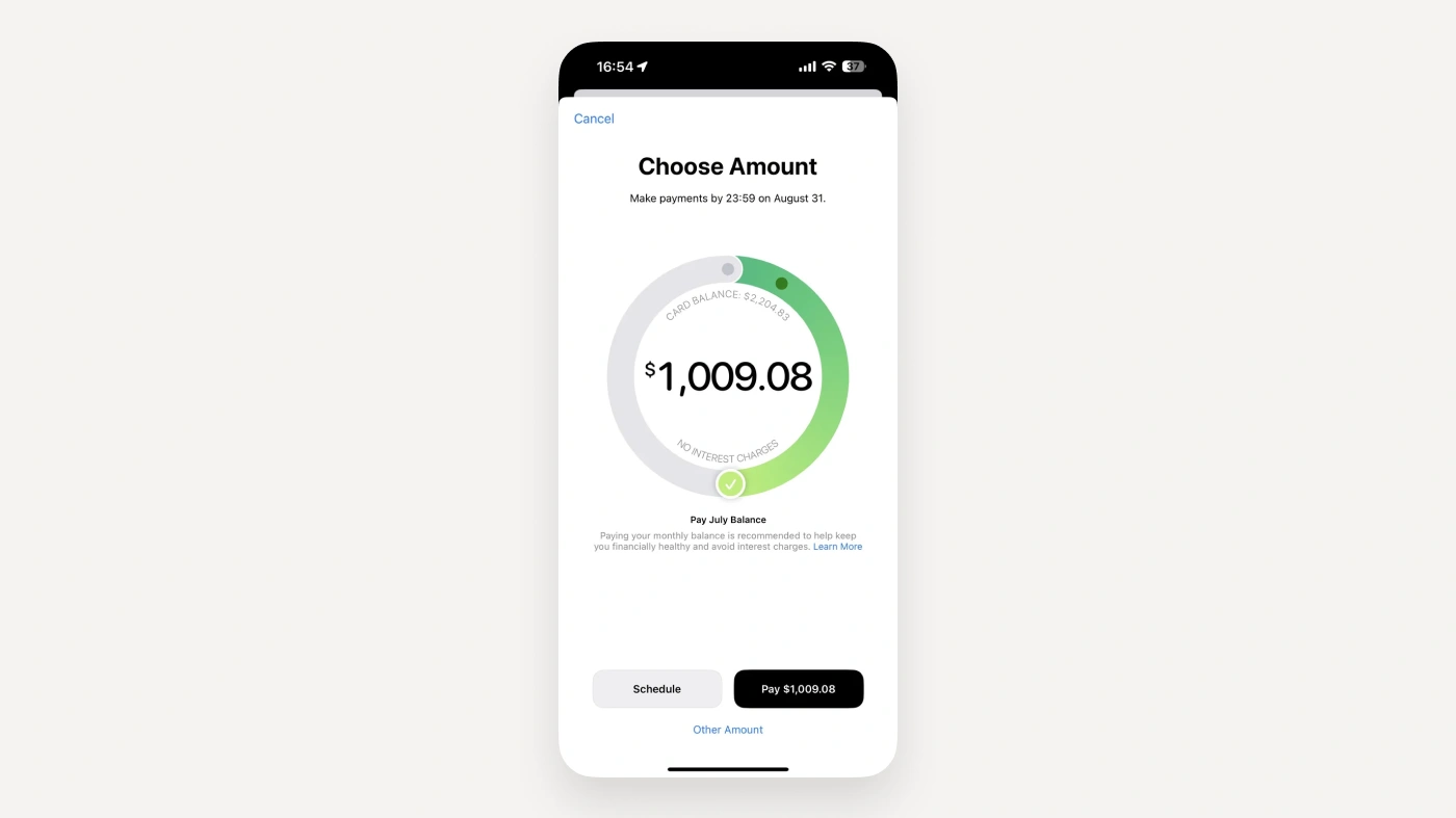 Apple Card: choosing the payment amount