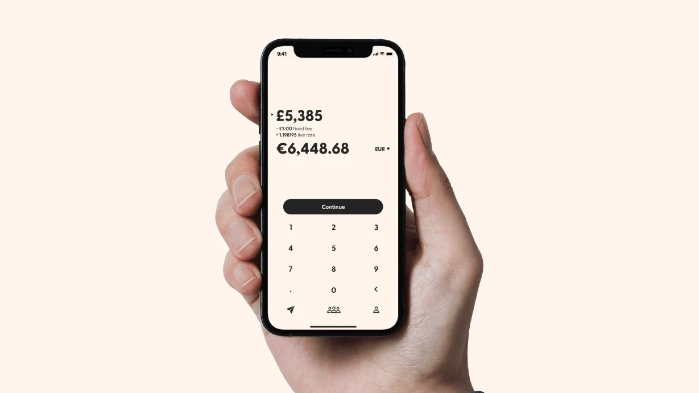 Atlantic Money: transfer amount screen with the fee and exchange rate