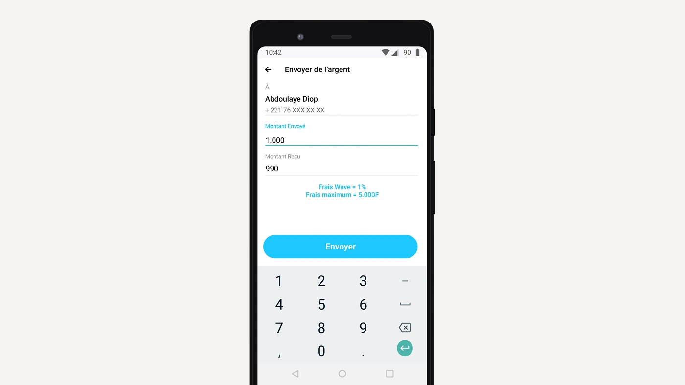 Wave: transfer amount screen