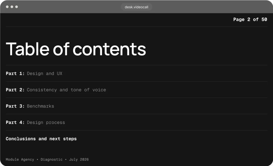 Health check report: table of contents